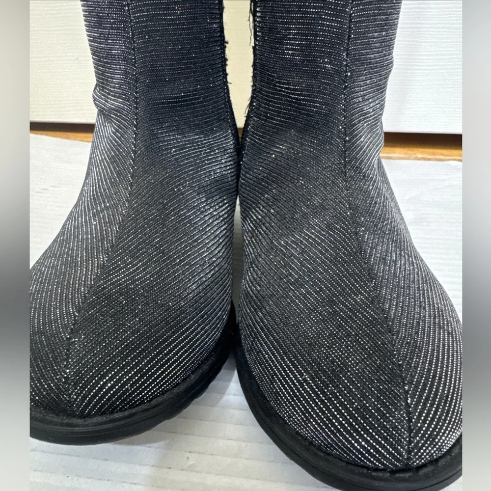 Stuart Weitzman 5050 Shimmer Riding Boots Black Metallic 4 US